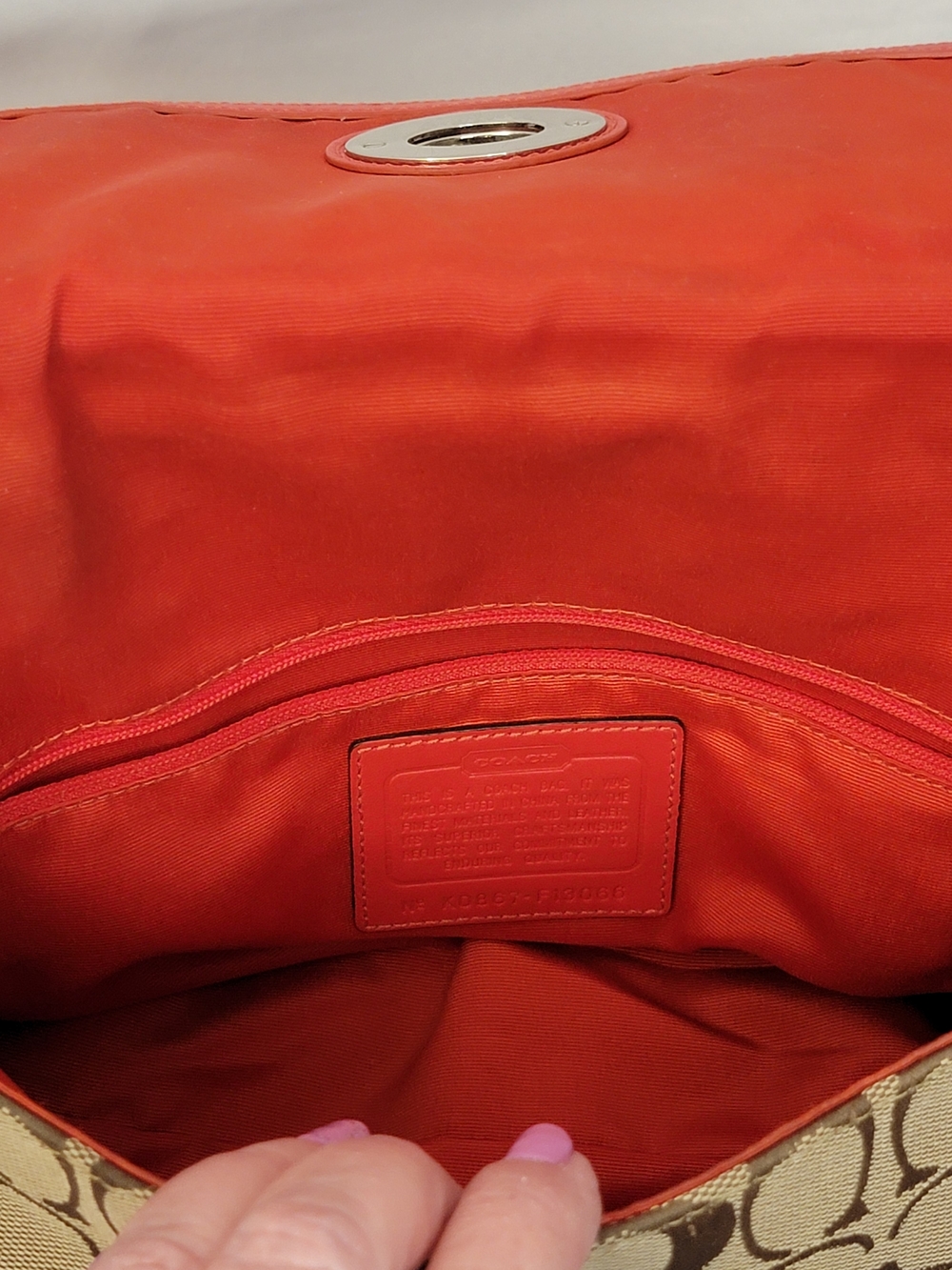 Coach Signature Canvas Crossbody in Tan and Orange Trim - Picture 12 of 15